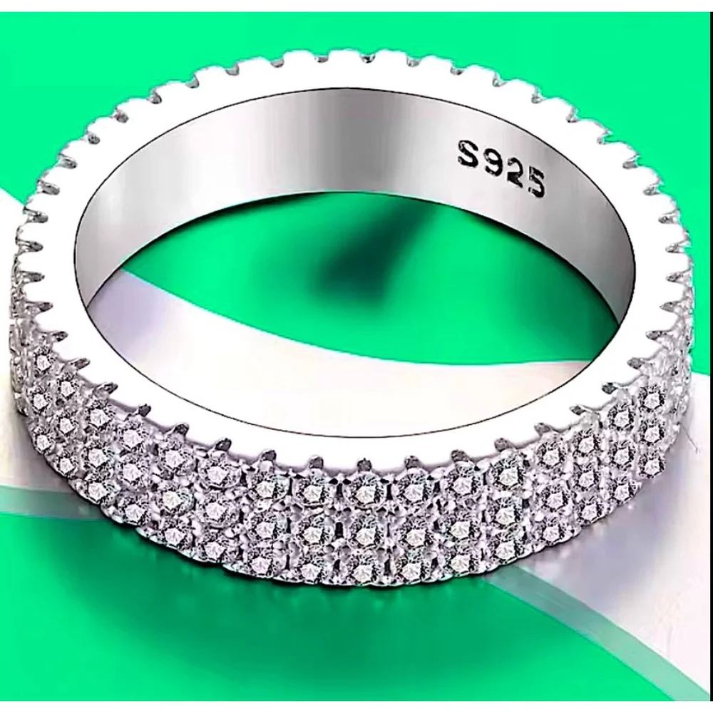 NEW 14k Gold‎ Plated S925 Triple Row Eternity Diamond Wedding Ring, Size 7.5